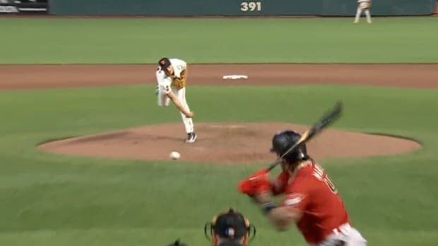 Home plate view of Tyler Rogers's slider